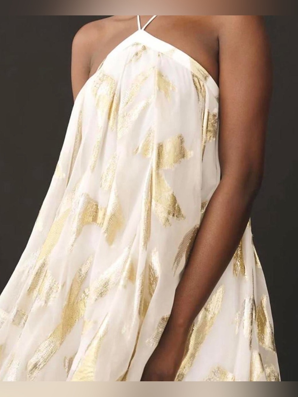 Anthropologie White and Gold Halter Mini Dress